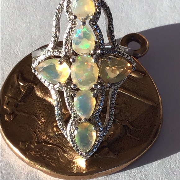 Large Sterling Ethiopian Opal Gothic Cross Ring - Picture 7 of 11